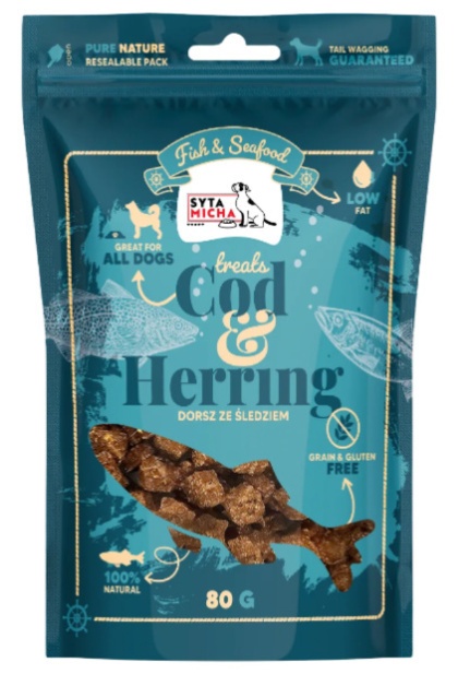 SYTA MICHA Przysmaki ze śledziem i dorszem 80 g