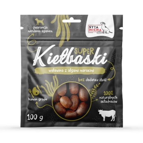 SYTA MICHA Super kiełbaski dla psa z wołowiną i algami morskimi 100g