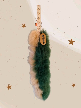 Szarpak pleciony dwukolorowe futro beżowo-ciemnozielone/sowy SUPER OKAZJA