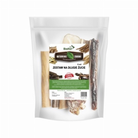 BALTO Zestaw gryzaków na długie żucie: ogonek wołowy, ucho wołowe, skóra z dziczyzny, skóra wołowa
