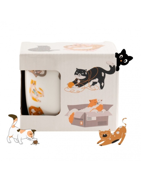 Biały kubek porcelanowy w kotki 330 ml