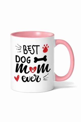 Kubek "Best dog mom ever" 350 ml różowy