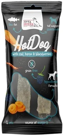 SYTA MICHA Hot dog do żucia konina z jeżynami w skórze dorsza 2 szt.