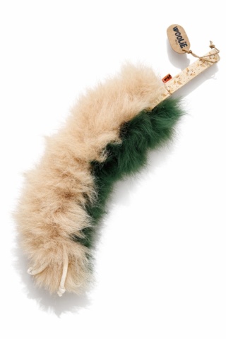 Szarpak pleciony dla dużych psów dwukolorowe futro beżowo-ciemnozielone/sowy SUPER OKAZJA